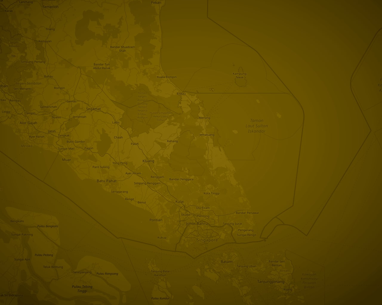Map of Johor showing pick up coverage across Johor Bahru, Iskandar Puteri, Skudai, Kulai, Pontian, Batu Pahat, Muar, Kluang, Segamat, Kota Tinggi and Mersing